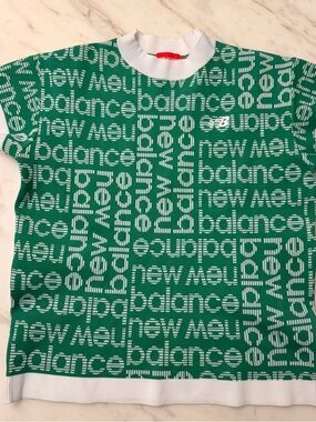 New Balance Red Label Green and White Knit Golf Top